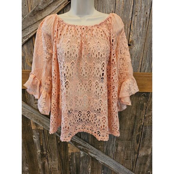 Cato Tops - Nwt cato plus size 18 / 20 pink open lace tunic see through layering teacher top